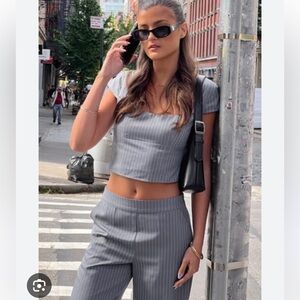 WILFRED Chambery Pant Wool Cashmere Stripe Grey Sz 6 High Rise Straight‎ Trouser